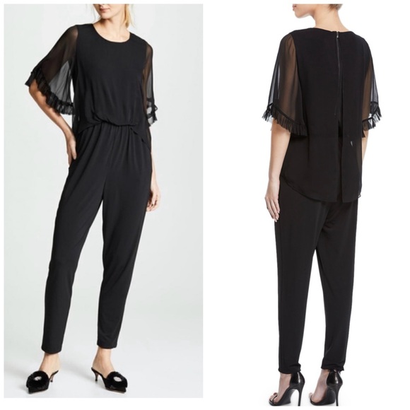 Kobi Halperin Pants - KOBI HALPERIN Doria Sheer-Sleeve Jumpsuit Black Anthropology‎